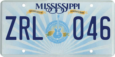 MS license plate ZRL046
