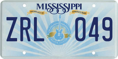 MS license plate ZRL049