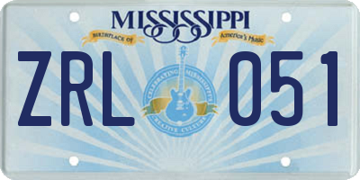 MS license plate ZRL051
