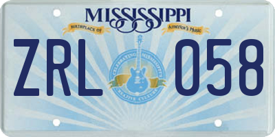 MS license plate ZRL058
