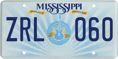 MS license plate ZRL060