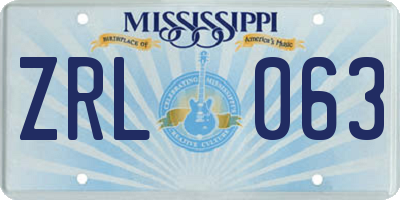 MS license plate ZRL063