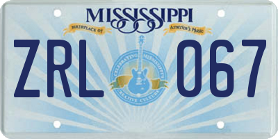 MS license plate ZRL067