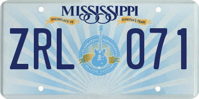 MS license plate ZRL071