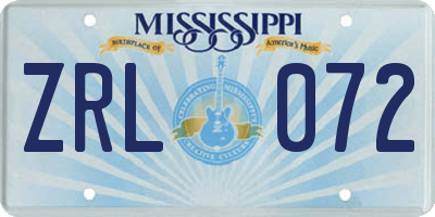 MS license plate ZRL072