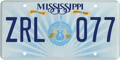 MS license plate ZRL077