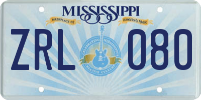 MS license plate ZRL080