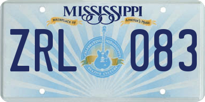 MS license plate ZRL083