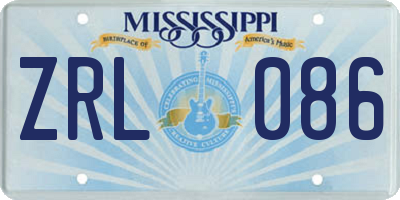 MS license plate ZRL086