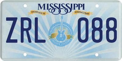 MS license plate ZRL088
