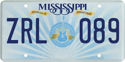 MS license plate ZRL089