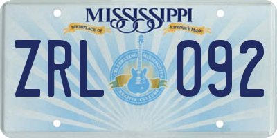 MS license plate ZRL092