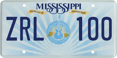 MS license plate ZRL100