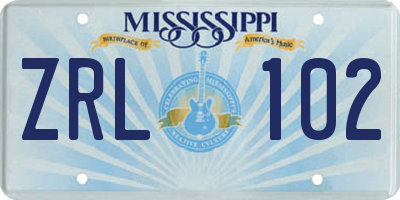 MS license plate ZRL102