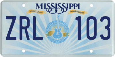 MS license plate ZRL103
