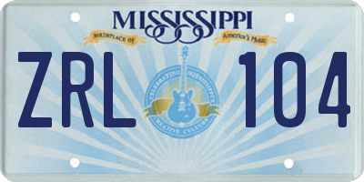 MS license plate ZRL104