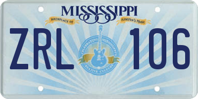 MS license plate ZRL106