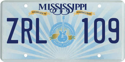 MS license plate ZRL109