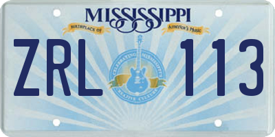 MS license plate ZRL113