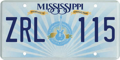 MS license plate ZRL115