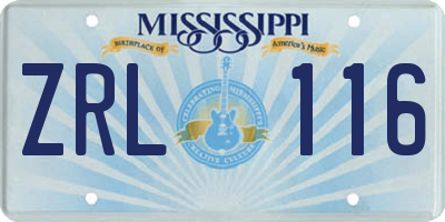 MS license plate ZRL116