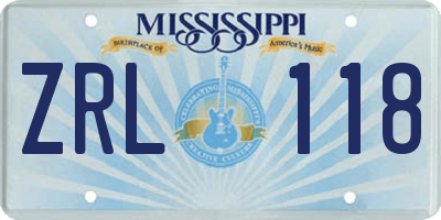 MS license plate ZRL118