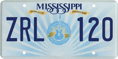 MS license plate ZRL120