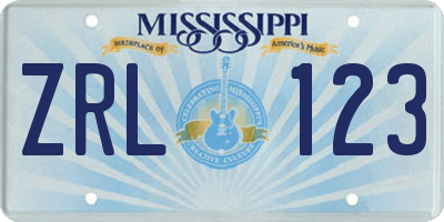 MS license plate ZRL123