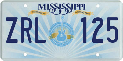 MS license plate ZRL125