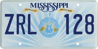MS license plate ZRL128