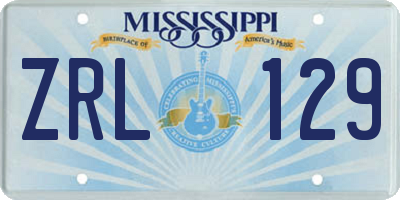 MS license plate ZRL129