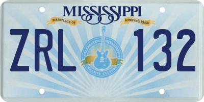 MS license plate ZRL132