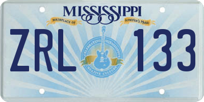 MS license plate ZRL133