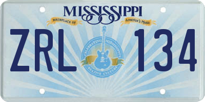 MS license plate ZRL134