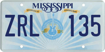 MS license plate ZRL135