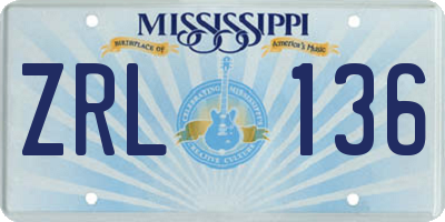 MS license plate ZRL136