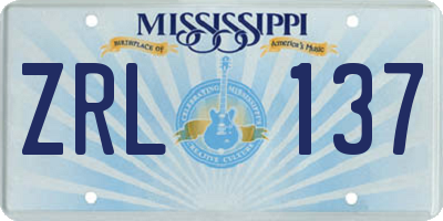 MS license plate ZRL137