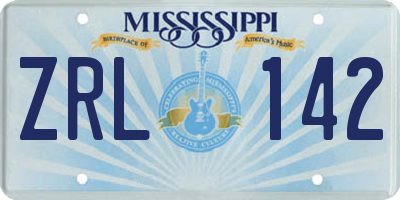 MS license plate ZRL142