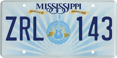 MS license plate ZRL143