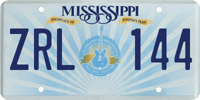MS license plate ZRL144