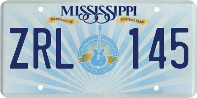 MS license plate ZRL145