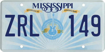 MS license plate ZRL149