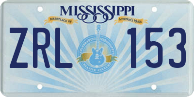 MS license plate ZRL153