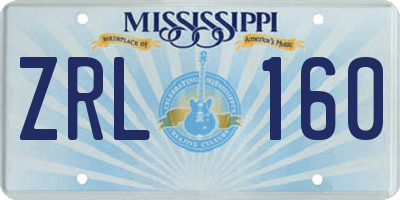 MS license plate ZRL160