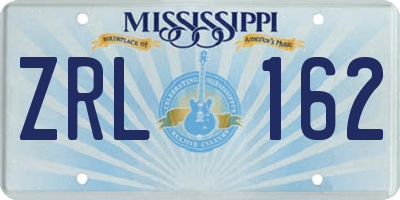 MS license plate ZRL162