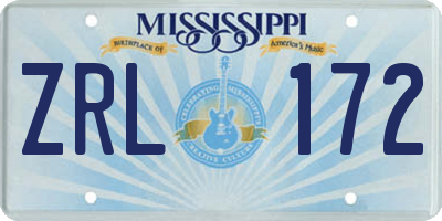 MS license plate ZRL172