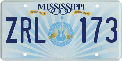MS license plate ZRL173