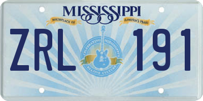 MS license plate ZRL191