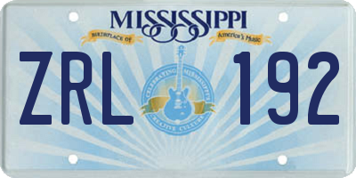 MS license plate ZRL192
