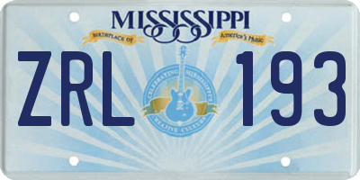 MS license plate ZRL193